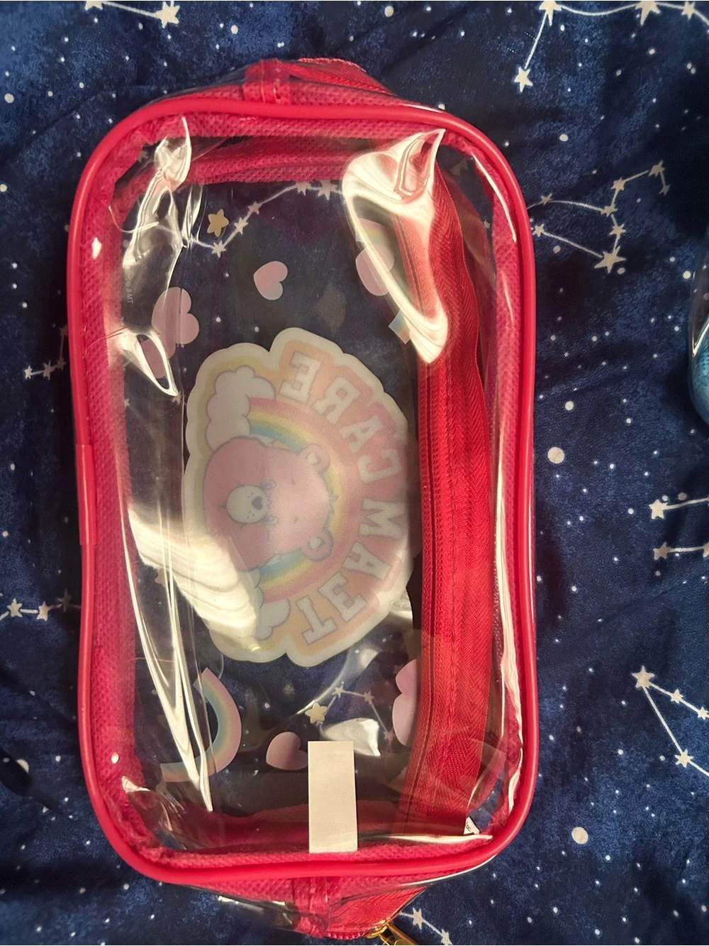 Care Bears Pink Clear storage Bag with Rainbow & Hearts